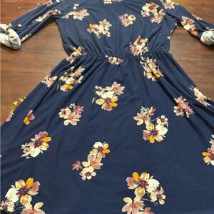 French Grey Floral Navy Dress